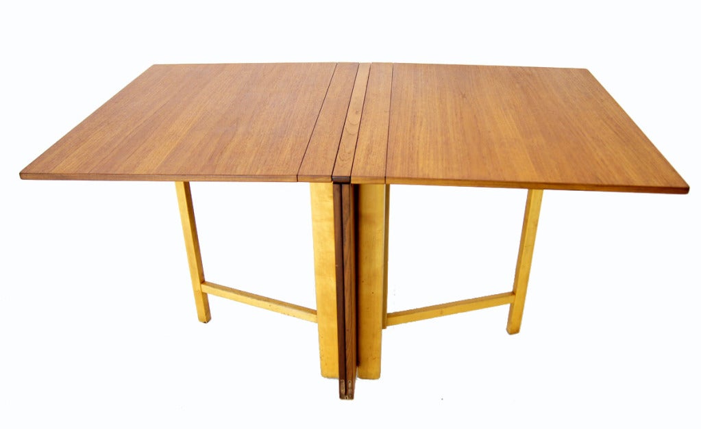 Swedish Bruno Mathsson Teak Folding Banquet Dining Drop Leaf Table