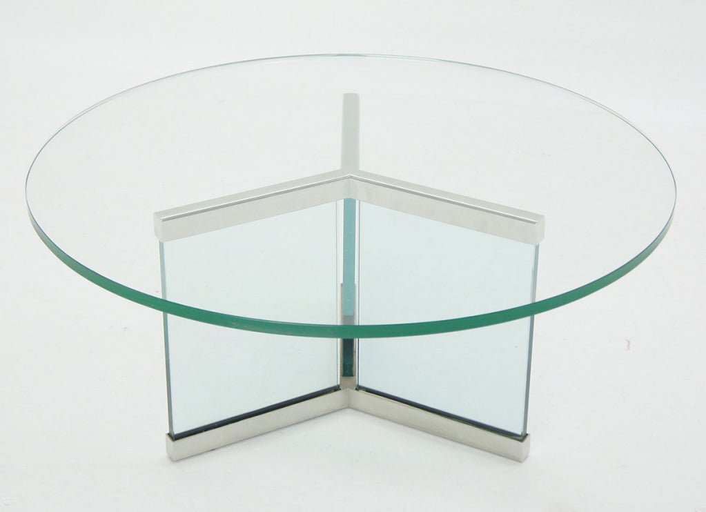 Italian Pace Collection Round Glass and Chrome Modern Coffee Table