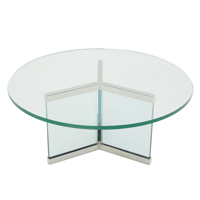 Pace Collection Round Glass and Chrome Modern Coffee Table