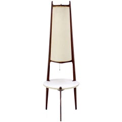 Mid Century Modern Walnut Floor Lamp with Side Table