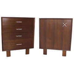 Par of Mid Century Modern Walnut Cabinets Dressers Chests by George Nelson