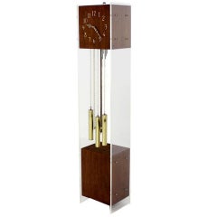 Mid Century Modern Walnut Lucite Grandfather Clock with Chime