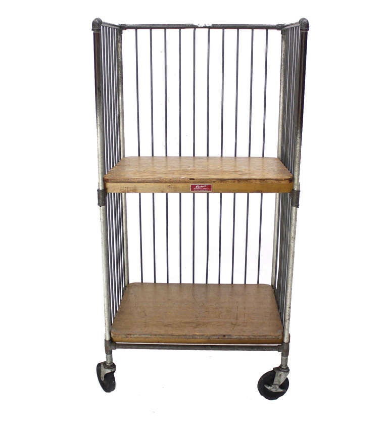 American Heavy Industrial Mid-Century Modern Cart Rack with Storage Shelves