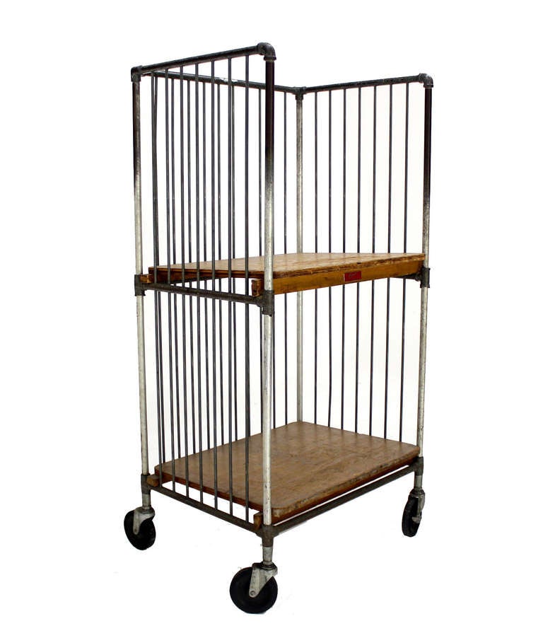 Heavy Industrial Mid-Century Modern Cart Rack with Storage Shelves In Good Condition In Rockaway, NJ