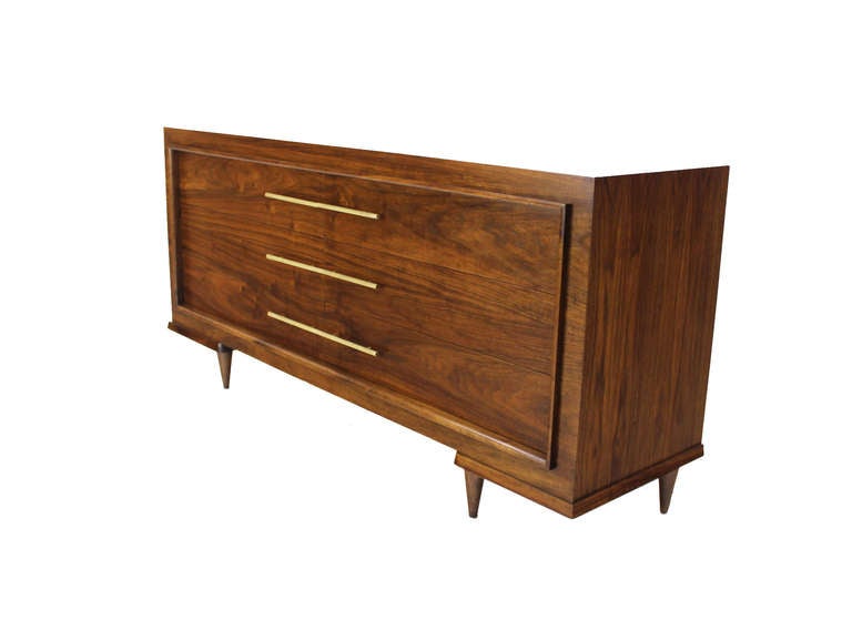 Art Deco Walnut Dresser With Solid Brass Pulls Mid Century Modern 2