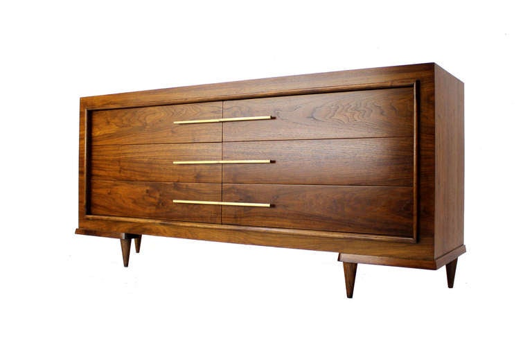  Very nice mid century modern or art deco style Long walnut dresser.