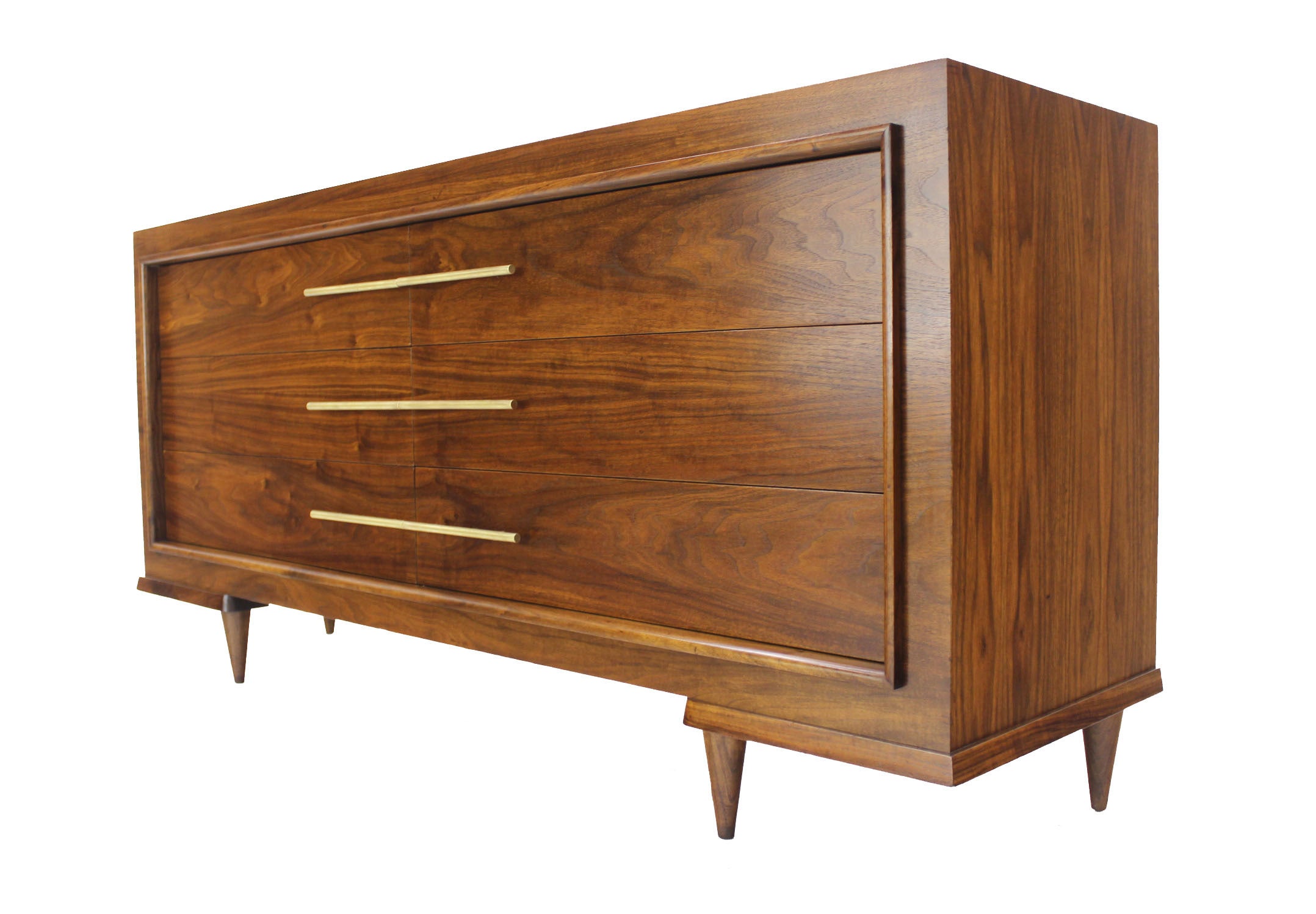 Art Deco Walnut Dresser With Solid Brass Pulls Mid Century Modern