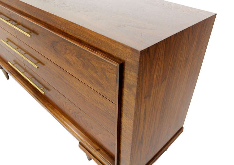 Art Deco Walnut Dresser With Solid Brass Pulls Mid Century Modern 4