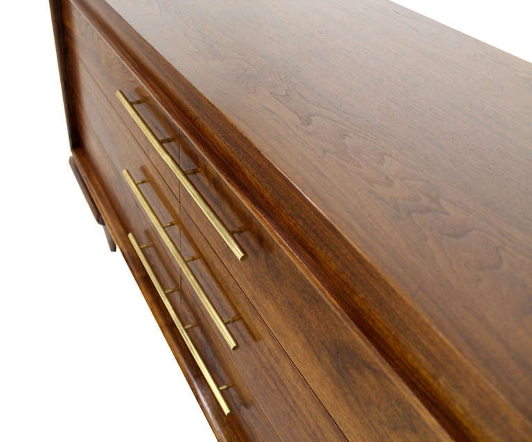 Art Deco Walnut Dresser With Solid Brass Pulls Mid Century Modern In Excellent Condition In Rockaway, NJ
