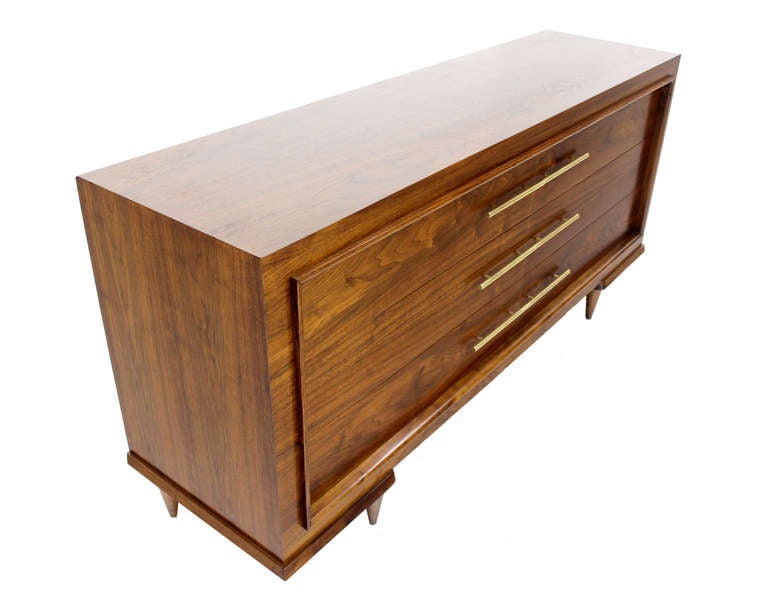 Art Deco Walnut Dresser With Solid Brass Pulls Mid Century Modern 3