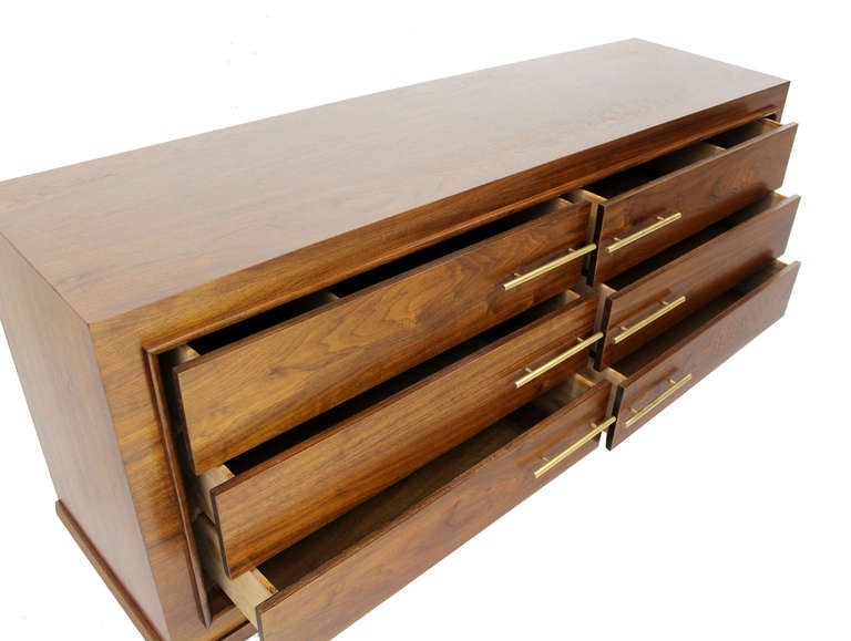 20th Century Art Deco Walnut Dresser With Solid Brass Pulls Mid Century Modern