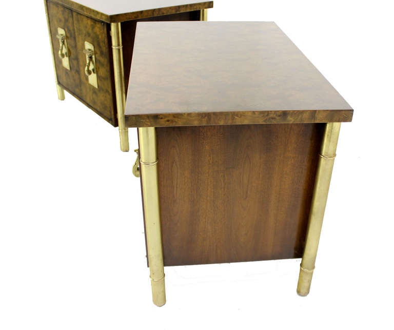 20th Century Pair of Mastercraft Mid Century Modern Burl Wood End Tables Nightstands