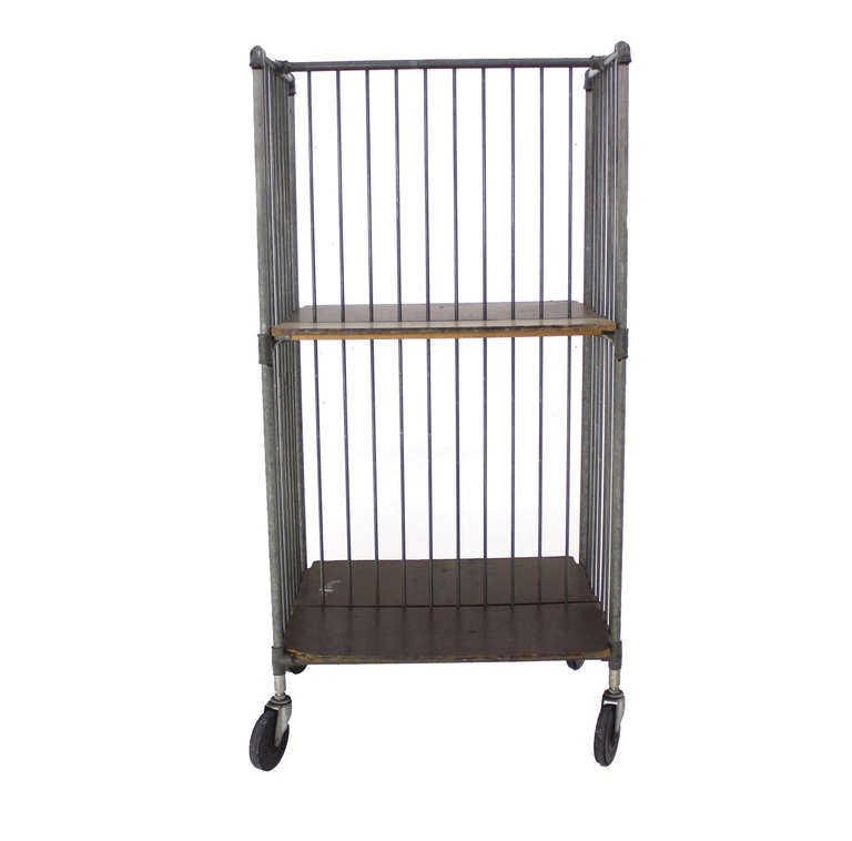20th Century Heavy Industrial Mid-Century Modern Cart Rack with Storage Shelves