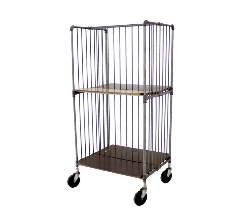 Heavy Industrial Mid-Century Modern Cart Rack with Storage Shelves 2