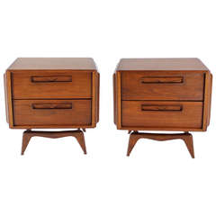 Pair of Mid Century Danish Modern Walnut Nightstands End Tables