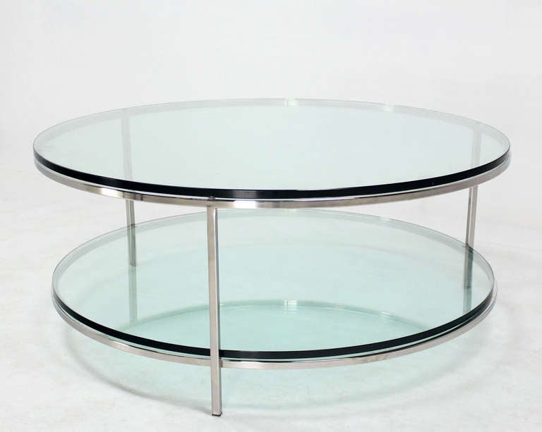 20th Century Large Two-Tier, Glass-Top Chrome Base Coffee or Center Table