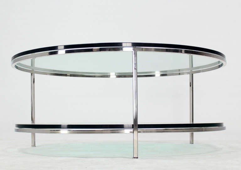 Large Two-Tier, Glass-Top Chrome Base Coffee or Center Table 1