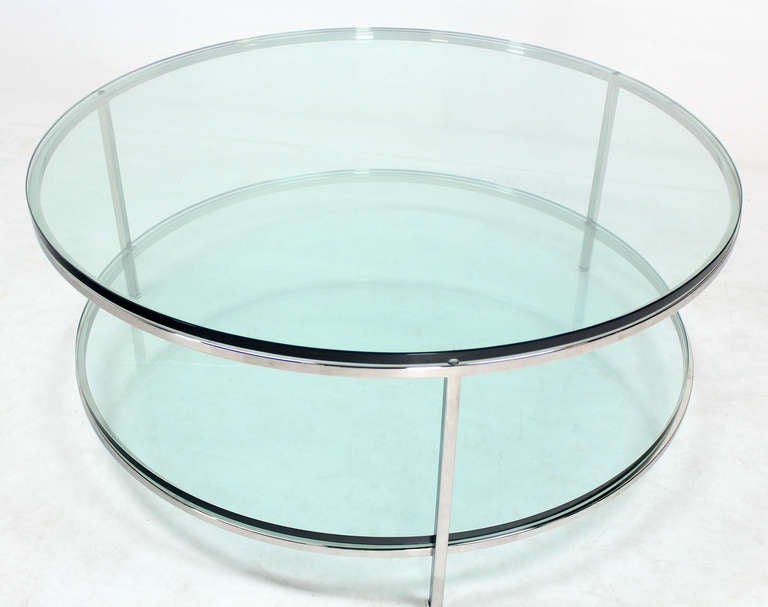Large Two-Tier, Glass-Top Chrome Base Coffee or Center Table 2