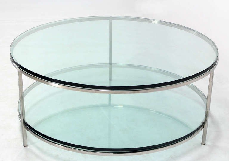 Large Two-Tier, Glass-Top Chrome Base Coffee or Center Table 4