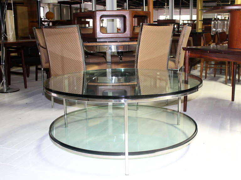 Large Two-Tier, Glass-Top Chrome Base Coffee or Center Table 3