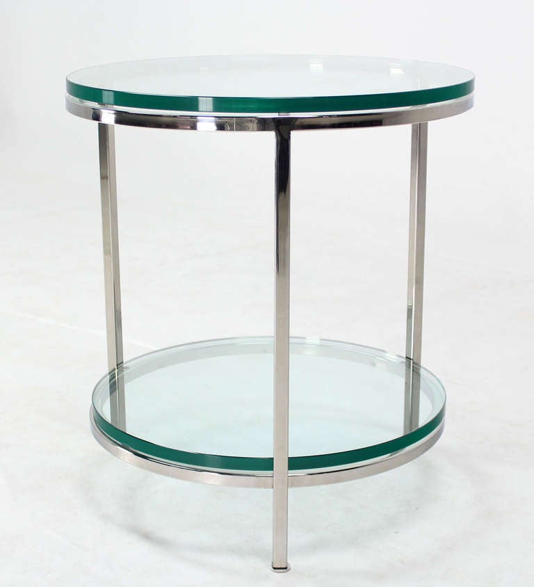 20th Century Round Chrome Two Tier Glass Top Mid Century Modern End  Center Table