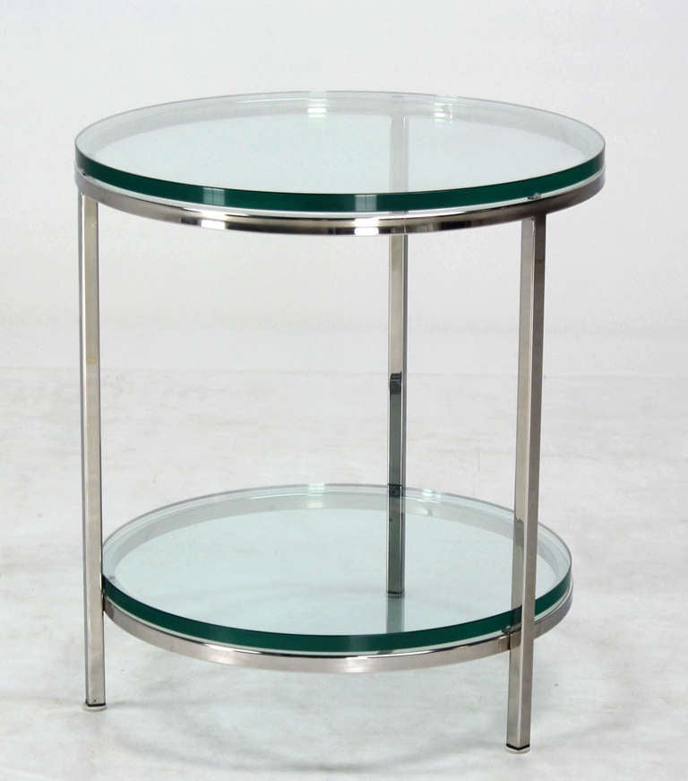 Round Chrome Two Tier Glass Top Mid Century Modern End  Center Table 1