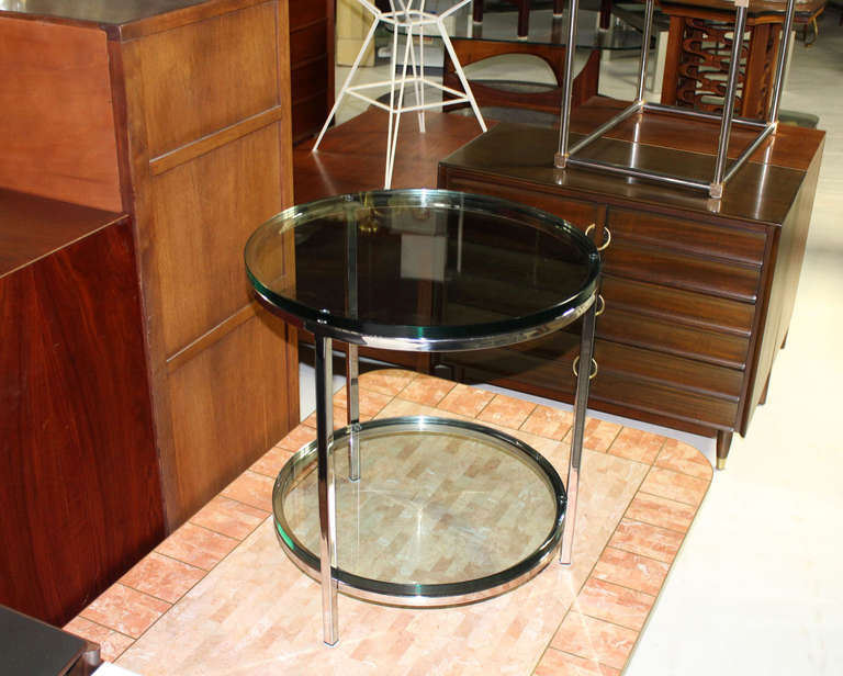 Mid-Century Modern Round Chrome Two Tier Glass Top Mid Century Modern End  Center Table