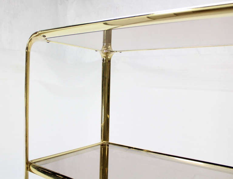 Mid-Century Modern Mid Century Modern Five Tier Brass and Smoked Glass Etagere Shelving Unit