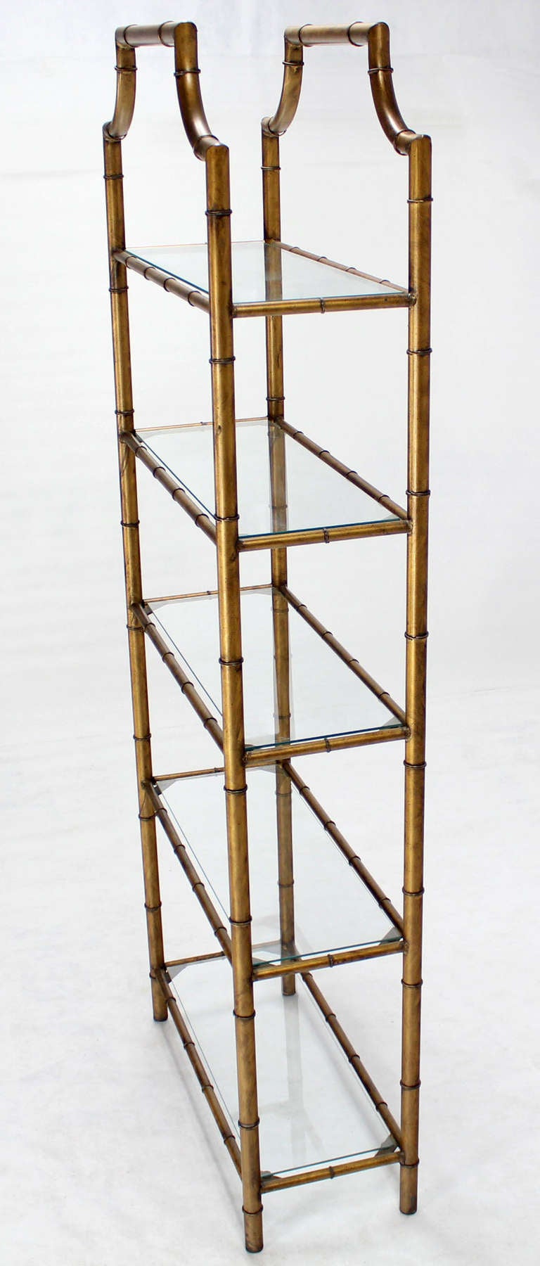 20th Century Mid Century Modern Five Tier Faux Bamboo Etagere Shelving Unit