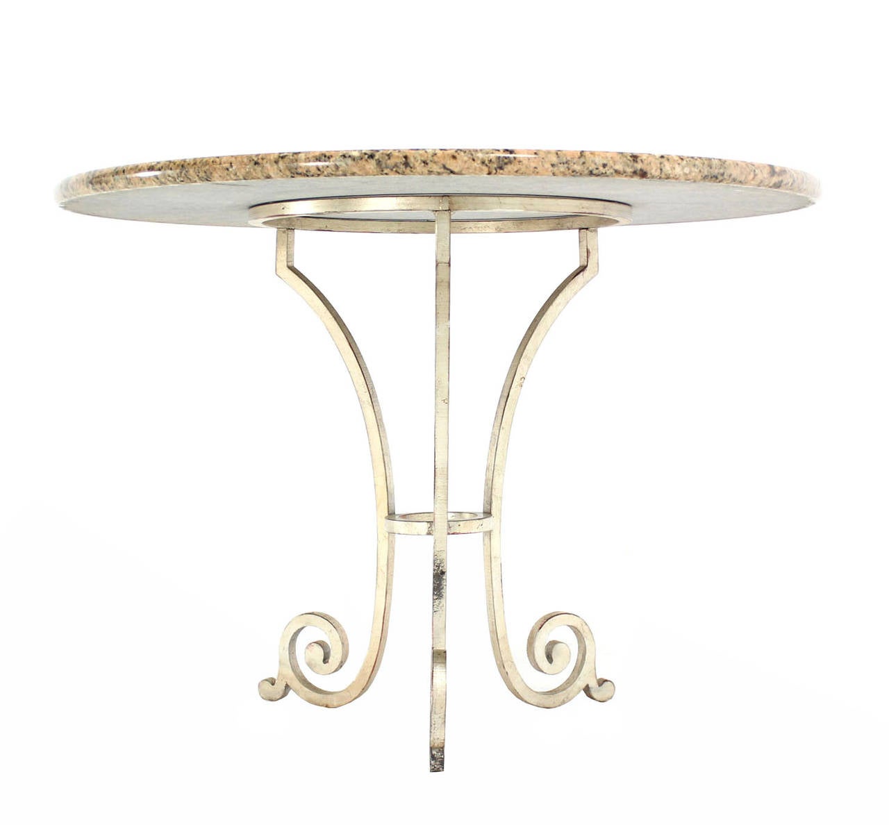 American Granite Top Heavy Iron Base Round Gueridon Cafe Center Table 