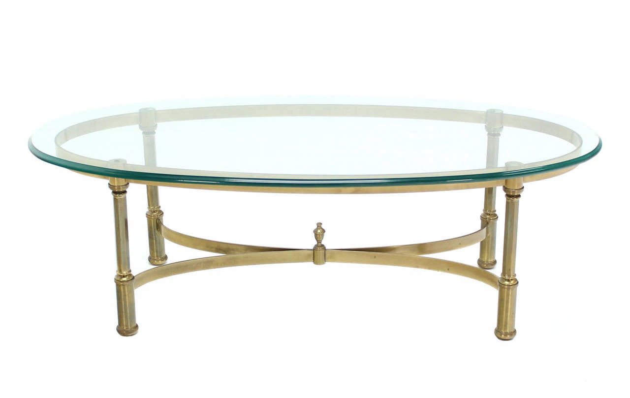 Oval Brass and Glass Coffee Table in Style of Jansen 1