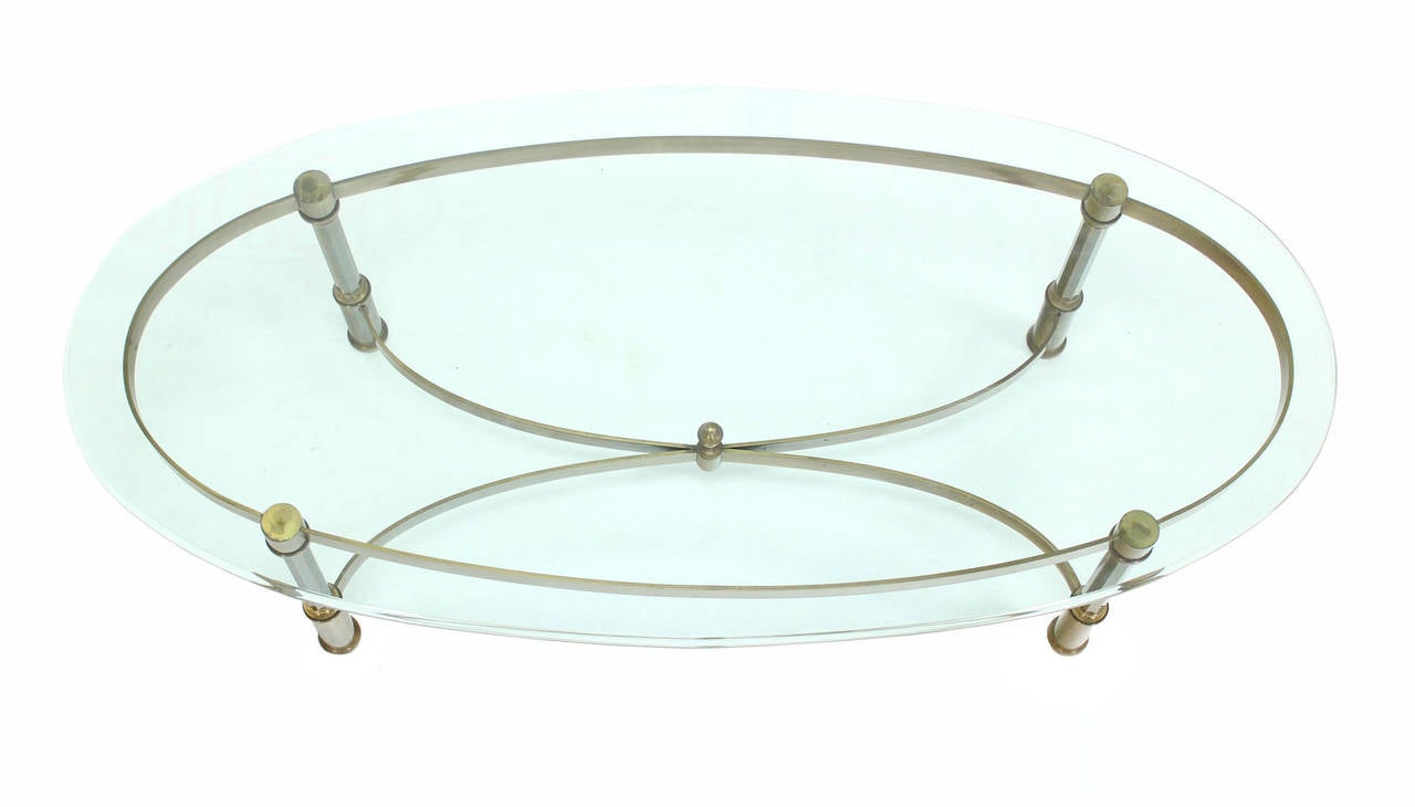 American Oval Brass and Glass Coffee Table in Style of Jansen