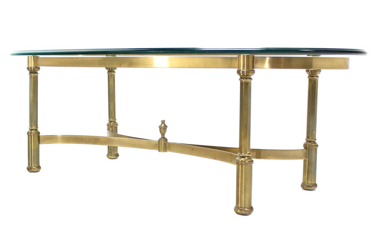 20th Century Oval Brass and Glass Coffee Table in Style of Jansen