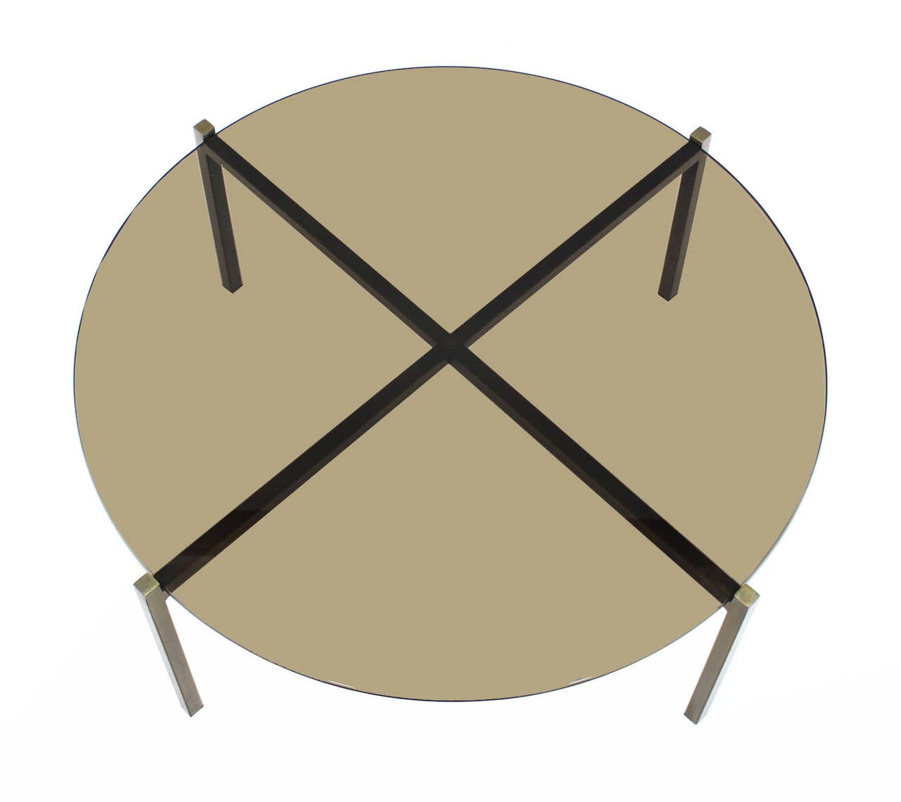 Smoked Glass and Bronze X-Base Round Coffee Table at 1stDibs
