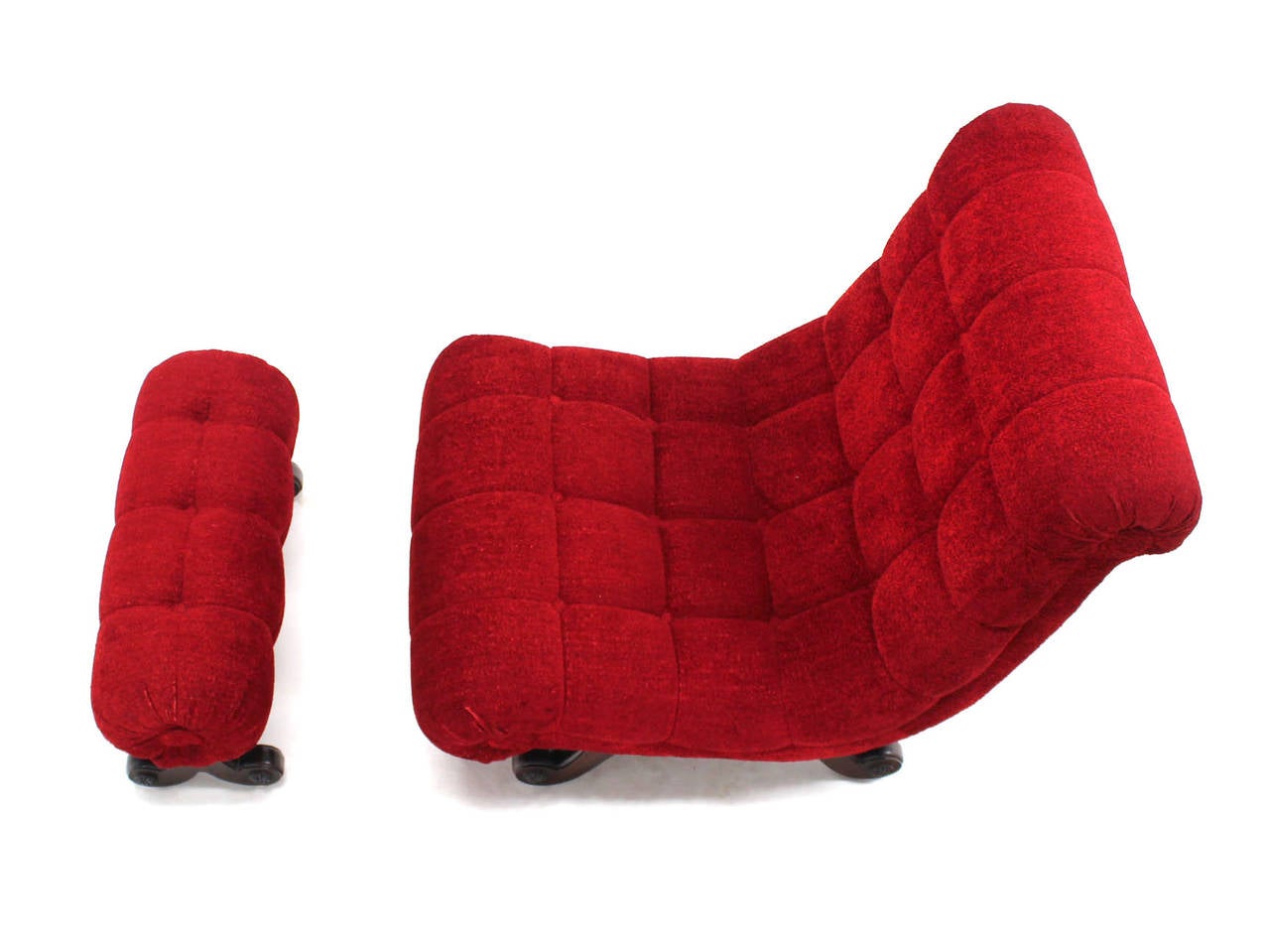Mid-Century Modern Hollywood Regency Scoop Shape Lounge Chair Foot Stool Red Upholstery HOT