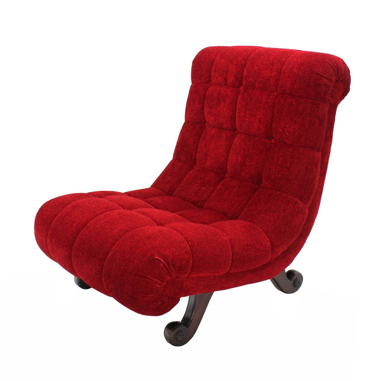 American Hollywood Regency Scoop Shape Lounge Chair Foot Stool Red Upholstery HOT