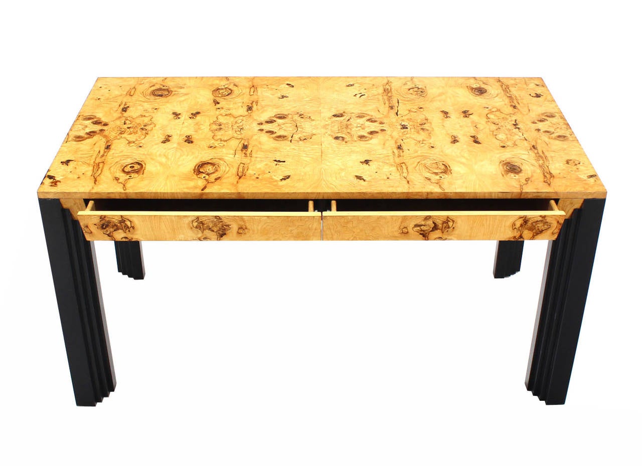 Very nice low profile burl wood desk or writing table attributed to M. Baughman.