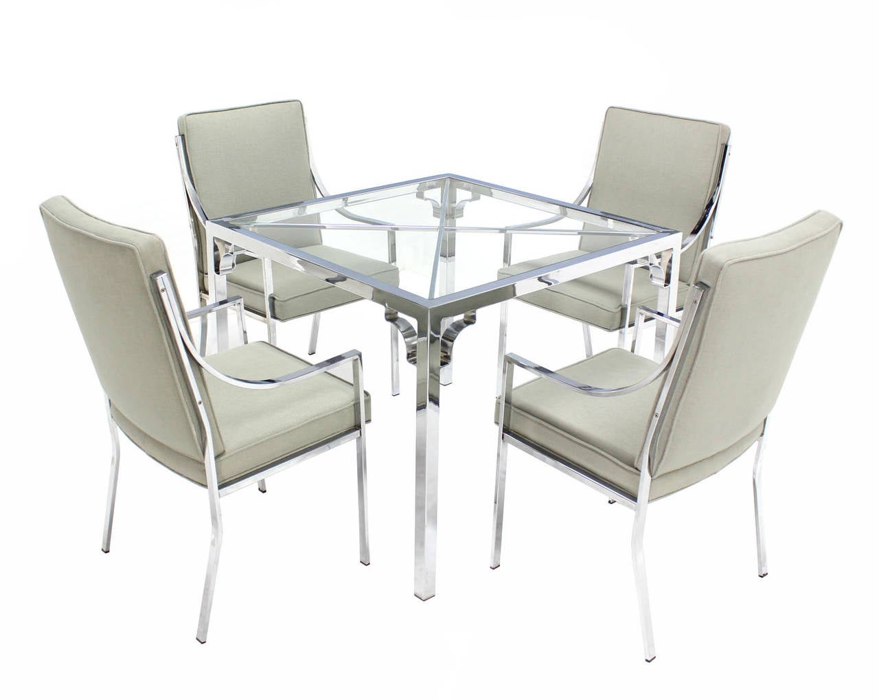 Chrome Glass-Top Game Table with Four Chairs Set 1