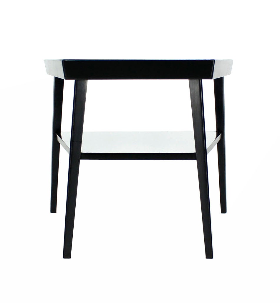 Pair of Black Lacquer Trapezoid Shape End Tables 1