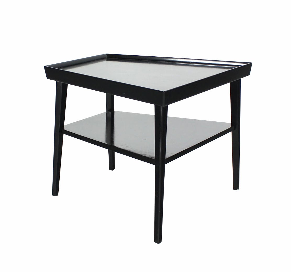 American Pair of Black Lacquer Trapezoid Shape End Tables