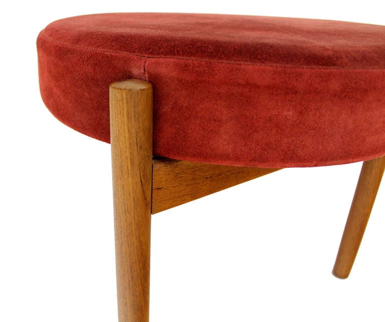 Mid-Century Modern Danish Mid Century Modern Teak and Suede 3 Legged Stool Ottoman