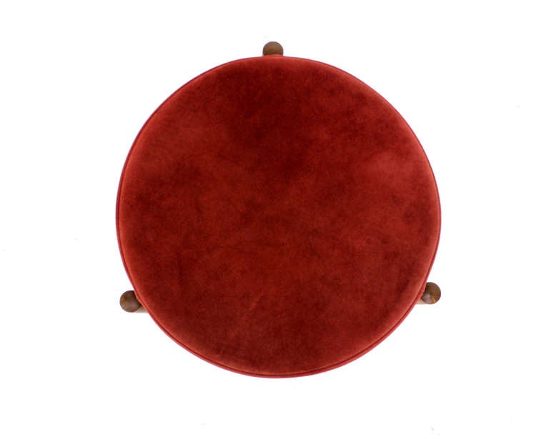 Late 20th Century Danish Mid Century Modern Teak and Suede 3 Legged Stool Ottoman