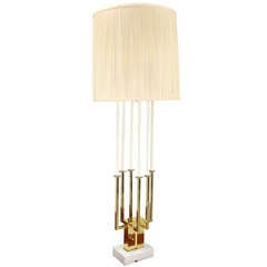 Mid Century Modern Tall Brass and Marble Base Table Lamp