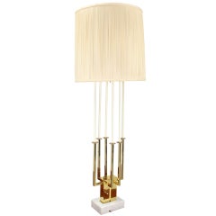 Mid Century Modern Tall Brass and Marble Base Table Lamp