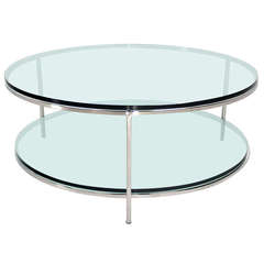 Large Two-Tier, Glass-Top Chrome Base Coffee or Center Table