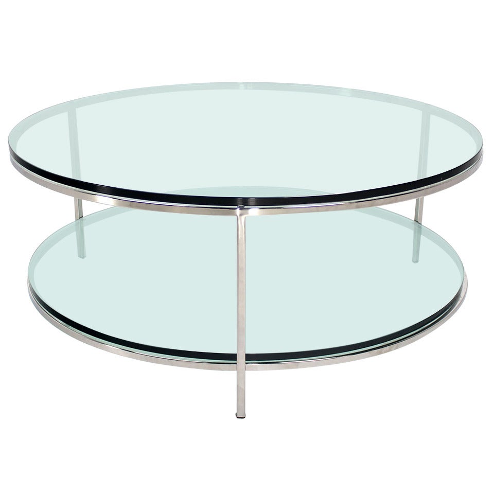 Large Two-Tier, Glass-Top Chrome Base Coffee or Center Table