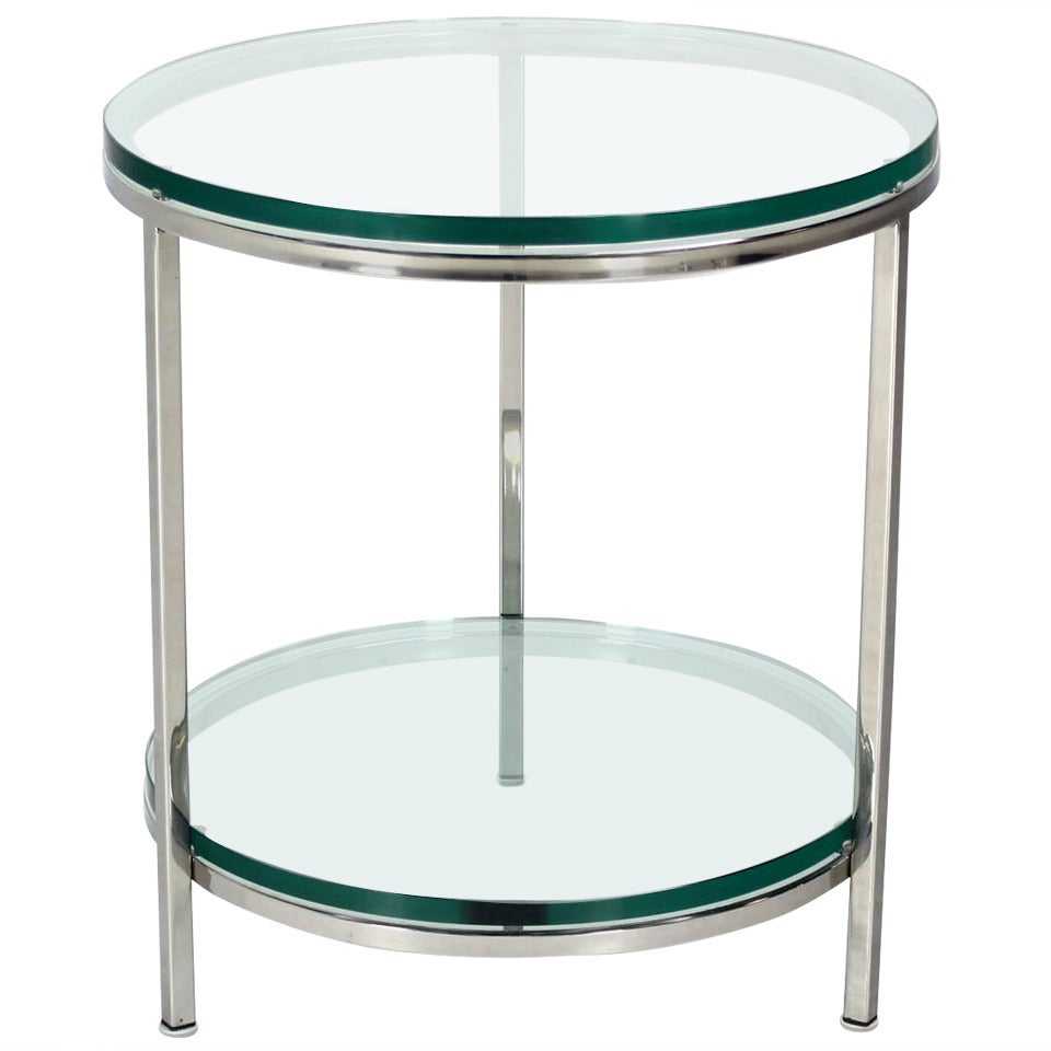 Round Chrome Two Tier Glass Top Mid Century Modern End  Center Table