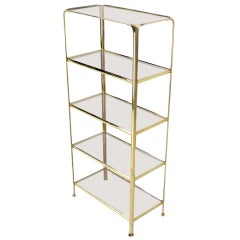 Mid Century Modern Five Tier Brass and Smoked Glass Etagere Shelving Unit