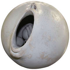 Mid Century Modern Ball Shape Face Open Mouth Pottery Sculpture Signed 1972 1