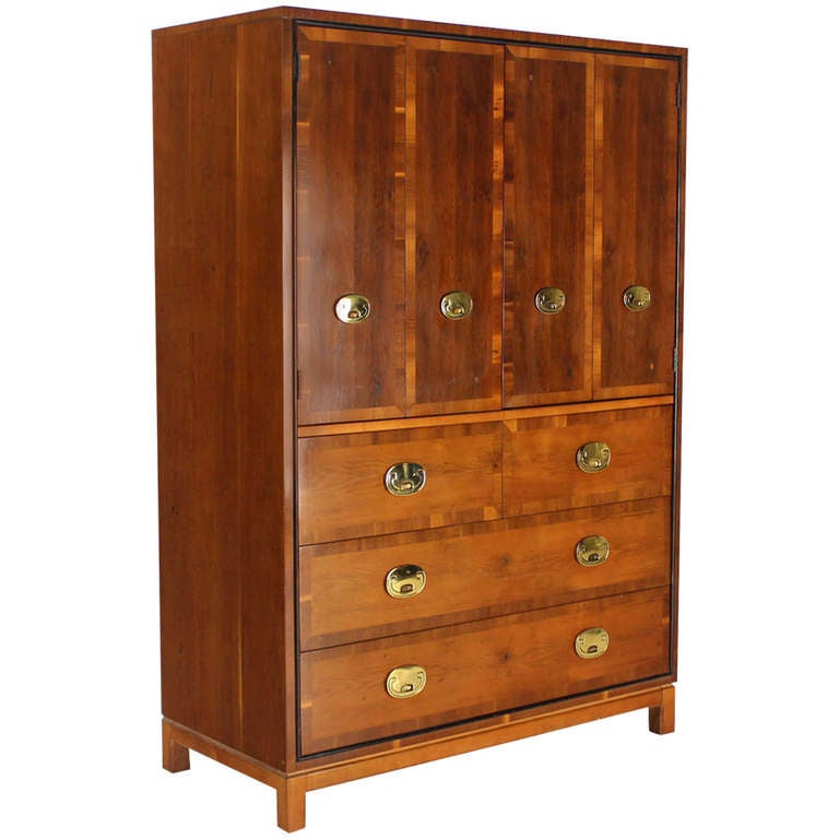 Hickory Banded Mid Century Modern High Gentleman's Chest For Sale at